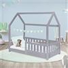 ML DESIGN modern living ML-Design Letto a Casetta per Bambini 70 x 140 cm Grigio, in Legno Massello, Struttura con Protezione Anticaduta, Tetto e Rete a Doghe, Lettino a Terra Montessori a Forma di Casa per Cameretta