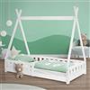 ML DESIGN modern living ML-Design Letto a Terra per Bambini Design Tipi 80 x 160 cm Bianco, Struttura in Legno di Pino Massiccio, con Sponde Protezione Anticaduta, Lettino Tenda Indiana, Giroletto Montessori per Ragazzi