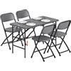 Outsunny Set Tavolo e Sedie da Giardino Pieghevoli 5 Pezzi, Grigio Scuro