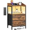 Hzuaneri Comodini con Luci LED e Stazione di Ricarica, Tavolino Moderno con Porte USB e Prese di Corrente, Comodini con Ripiano Aperto per Camera da Letto, Soggiorno, Marrone Vintage e Nero NS36101BEU