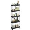 WOLTU Carrello da Cucina a 5 Ripiani, Carrello Portaoggetti con Ruote e 4 Ganci, Carrellino Salvaspazio per Cucina, Bagno e Lavanderia, in Plastica e Metallo, 41,5 x 112 x 13,5 cm, Nero
