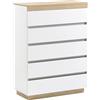 HOMCOM Cassettiera 5 Cassetti in Legno 80x40x109 cm Bianco e Rovere