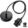Linkind Portalampada E27 in Metallo, Lampada a Sospensione con Cavo(100CM Altezza Massima Regolabile) e Anello Filettato, Portalampada Compatibile con Paralume(Nero)