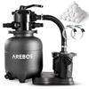 Arebos Sistema di filtraggio a sabbia con pompa incl. sfere filtranti da 600 g | nero | 350W | 9,500 L/h | volume del serbatoio fino a 20 kg di sabbia | valvola a 7 vie con maniglia