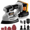 DEKOPRO Levigatrice per legno, 20 V, alimentata a batteria, 13000 giri/min, include 3 accessori aggiuntivi e 12 fogli abrasivi, levigatrice per legno include batteria da 2,0 Ah e caricatore, grigio