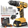 VIWKO 21V Avvitatore a Batteria, 45NM Trapano Avvitatore Batteria, Trapano a Percussione con 2 Batterie 2.0Ah, 25+3 Coppie, LED Luce, 2 Velocità, 27 Accessori, 10mm Metallo Mandrino Autoserrante