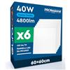 Eurocali 6 Pannelli LED 60x60 40W Quadrati da Incasso 4800 Lumen Plafoniera Ufficio
