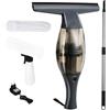 Clevich Aspiravetri a batteria,lavavetri elettrico,lavavetri con manico telescopico,40 min,bocchetta aspirazione 28 cm,flacone spray con copertura in microfibr per una pulizia a 360° senza aloni (Nero)