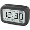 DOOMAY Sveglia digitale comodino - Orologio a batteria con display LCD volume regolabile Snooze e modalità weekend per camera da letto, scrivania, viaggi (T-Black)