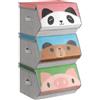 SONGMICS Organizzatori per Bambini, 3 Scatole Portaoggetti Impilabili, Scatole Pieghevoli con Manici, Coperchio Magnetico, Tema di Maiale Orso Panda, Rosa, Blu, Verde e Grigio RFB760P02