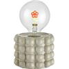 Baroni Home Lampada LED Decorativa, Lampada da comodino dettaglio Fiore e Base in Ceramica, Interruttore a Levetta, Funzionamento a Pile, 11x11x17 cm (Cilindrica Grigia)