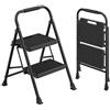 SONGMICS Scala in Acciaio, Scaletta Sgabello Pieghevole a 2 Gradini, Portata Massima 150 kg, per Casa, Ufficio, Giardino, 54,5 x 46,5 x 79 cm, Nero GSL202BZ01
