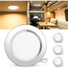 Laiebri Set di 3 Faretti LED da Incasso per Mobili 12V, 3000K Caldo 3.5W 330LM Alluminio Faretto da Incasso Dimmerabili, IP44 Faretti LED Soffitto Foro 55-58mm per Camper Barca, Cromo