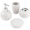 Baroni Home Montemaggi Set da Bagno 4 Pezzi in Ceramica Bassorilievo Bianco. Include dispenser, portaspazzolino, Bicchiere e portasapone