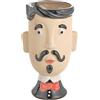 Baroni Home Vaso in Ceramica di Design con Volto, Soprammobile Moderno Dipinto a Mano, Vaso per piante da Interno o Esterno, Ragazzo con Baffi, 12X11X22 cm