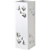 Baroni Home Portaombrelli Quadrato in Metallo con Intagli a Forma di Farfalle 15,5x15,5x49 cm con Gancino e Vaschetta Scolapioggia Rimovibile, Bianco
