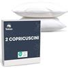 Twinzen Coppia di Federe per cuscini 65x65 - Set da 2 Copricuscini Letto Matrimoniale Impermeabili con Cerniera - Certificato Oeko-Tex - Tecnologia Twinzen Copri Cuscino Letto Bianco