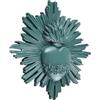 Baroni Home Ex Voto con Raggi in Resina, Decorazione da Parete con Gancio, Cuore Sacro Verde Petrolio Decorativo per la Casa, Dipinto a Mano 14x14x2,5 cm