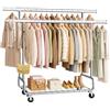 SONGMICS Stand Appendiabiti Resistente, Appendiabiti da Terra con Doppia Barra Regolabile, (107,6-149,8) x 52,5 x (144,2-164,2) cm, 1 Pezzo, per Camera da Letto, Argento Pataye HSR015E01