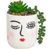 Baroni Home Vaso Testa in Ceramica con Volto, Vaso con Pianta Artificiale Inclusa, Soprammobile Moderno, Statuetta da Interno o Esterno 10x10x16 cm - Occhiolino
