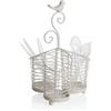 Baroni Home Porta Posate in Ferro Decorato, Accessori Shabby Chic da Tavola con Uccellino, Scolaposate da Interno e Esterno, 18.5x18.5x29 cm