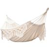 BRICOZONE Amaca Matrimoniale da Giardino in Cotone e Poliestere con Frange Decorative Boho Chic Portata 250 Kg 240 x 150 cm Beige