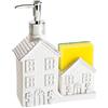 Baroni Dosatore Baroni Dosatore Sapone Dispenser a forma di Casina con Porta Spugna, Dispenser per Sapone Liquido e Spugna, 17x6x21 cm