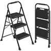 SONGMICS Scala in Acciaio, Scaletta Sgabello Pieghevole a 3 Gradini, Portata Massima 150 kg, per Casa, Ufficio, Giardino, 73 x 46,5 x 102,5 cm, Nero GSL203BZ01