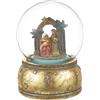 Baroni Home Palla di Neve in Vetro, Resina e Acciaio, Globo di Neve di Natale Raffigurante Natività, Elegante Decorazione Natalizia, Diamtro ⌀ 10 cm, Nativita' Carillon