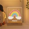 LASERO' Lampada Personalizzata con Nome - Lampada Arcobaleno Bambini e Neonati in Plexiglass Stampato UV - Luce Personalizzata con Nome e Base in Legno - Regalo Nascita o Battesimo (Arcobaleno)