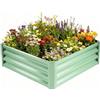 Teodute Orto Rialzato da Esterno, 90x90x30cm Zincato Grow Box con Guanti, Fioriere da Esterno Grandi per Coltivazione Piante Ortaggi Fiori ed Erbe Aromatiche (Quadrato + Verde Chiaro)