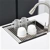 KitchenRaku Scolapiatti da Appoggio 43x40cm | Tappetino Pieghevole per il Lavandino in Cucina | Acciaio Inox 304 | Scolapiatti per il Lavello della Cucina (per Tazze, Frutta e Verdura), Nero