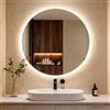 Clevich Specchio da bagno con illuminazione rotonda 80 cm, specchio LED con 3 colori di luce dimmerabile, vetro temperato e bordo smerigliato, interruttore touch, funzione memoria, anti-appannamento