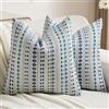 Ystyle Federe Cuscini Divano 60 x 60 Confezione da 2, Copricuscini Divano in Chenille Morbida, Strisce Decorative in Stile Rustico, Adatto per Soggiorni e Camere Da Letto, Blu Grigio