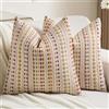 Ystyle Federe Cuscini Divano 60 x 60 Confezione da 2, Copricuscini Divano in Chenille Morbida, Strisce Decorative in Stile Rustico, Adatto per Soggiorni e Camere Da Letto, Marrone Rosso