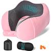 Jiancrate Cuscino da Viaggio Memory Foam, Cuscino Aereo Collo Regolabile e Portatile, Cuscino Cervicale da Viaggio, Federa lavabile, Schiena Piatta, Accessori Viaggio Aereo, Rosa