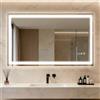 Clevich Specchio da bagno con illuminazione e orologio 100 × 60 cm, specchio LED con 3 colori di luce dimmerabile, vetro temperato e orologio digitale, interruttore touch, funzione memoria
