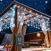 Aigostar Luci Natale Esterno Cascata Solari - 3M+5M*0.4M, 100 LED, 8 Modos, Luce Bianca Fredda - Tenda Luminosa Natale Esterno Impermeabile IP65 per Natalizie, Finestra, Balcone, Patio, Feste