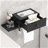 Lifewit Plastica Portarotolo WC con Ripiano e Cassetto, Portarotolo da Avvitare o Incollare alla Parete, Contenitore Organizzatore Impermeabile e Lavabile per Salviettine Umide, Nero, 1 Confezione