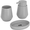 Baroni Home Set da Bagno 3 Pezzi in Plastica Resistente, Set Bagno Moderno, Composto da Dispenser, Bicchiere e portasapone, Grigio