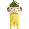 Baroni Home Vaso in Ceramica con Piantina Artificiale, Vaso Decorativo Design con Volto, Soprammobile Moderno Dipinto a Mano, Vasetto Decorativo da Interno e da Esterno, Tre Piedi Giallo, 16x11x28 cm
