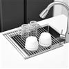 KitchenRaku Scolapiatti da Appoggio | Tappetino Pieghevole per il Lavandino in Cucina | Acciaio Inox 304 / Silicone | Scolapiatti per il Lavello della Cucina,Grigio, 43x40cm