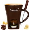 Vicloon Tazza per Fonduta in Ceramica, 130 ml, Tazza per Sciogliere Il Cioccolato con Forchette, Strumenti Creativi da Dessert, Crogiolo Scalda-Burro Riscaldante per Caramelle e Cioccolato(Marrone)