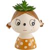 Baroni Home Vaso Testa in Ceramica con Volto, Vaso con Pianta Artificiale Inclusa, Soprammobile Moderno Dipinto a Mano, Statuetta da Interno o Esterno 17x12x22 cm - Girl con Treccine