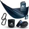 NORDMUT® Amaca Ultralight Outdoor [con Set di Fissaggio] - Amaca da Campeggio con Set di Protezione degli Alberi per Campeggio, Outdoor e Giardino - Portata Max 225 kg (Blu / 140 x 275 cm)
