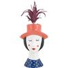 Baroni Home Vaso Testa in Ceramica con Volto, Vaso con Pianta Artificiale Inclusa, Soprammobile Moderno, Statuetta da Interno o Esterno 10X10X21 cm - Ragazza con Cappello