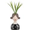 Baroni Home Vaso in Ceramica con Piantina Finta Design con Volto, Soprammobile Moderno Dipinto a Mano, Vaso Decorativo da Interno e da Esterno, Sciarpa, 11x7x30 cm