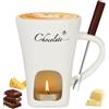 Vicloon Tazza per Fonduta in Ceramica, 130 mlCeramic Melting Pot with Fork con Forchette, Strumenti Creativi da Dessert, Crogiolo Scalda-Burro Riscaldante per Tea Light, Caramelle, Cioccolato(Bianco)
