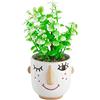 Baroni Home Vaso in Ceramica di Design con Volto, Vaso con Pianta Artificiale Inclusa, Soprammobile Moderno Dipinto a Mano, Statuetta da Interno o Esterno 10x11x23 cm - Boy Occhiolino