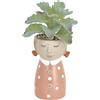 Baroni Home Vaso in Ceramica con Piantina Finta Design Volto, Soprammobile Moderno Dipinto a Mano, Vaso Decorativo da Interno e da Esterno, Vestito Rosa a Pois, 8x7,5x13 cm